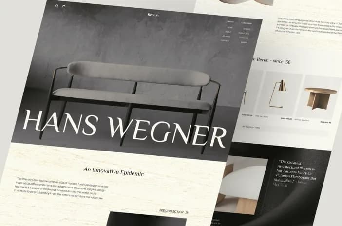 Recozy — a furniture shop set in editorial type